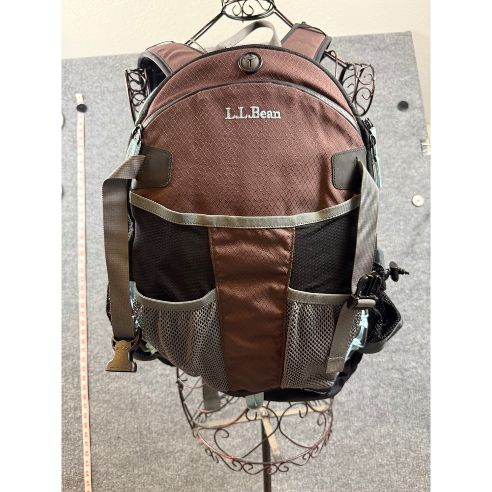 LL Bean Ripstop Hiking Backpack Brown Blue Outdoor Daypack Multi Pocket Bag Pack